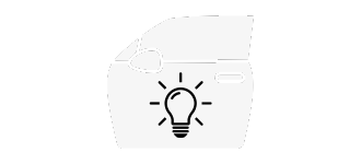 Car door outline with a sticker of a lightbulb on the side.