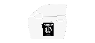 Car door outline with a sticker of a passport on the side.